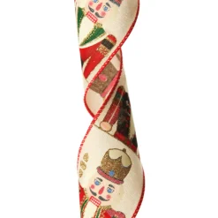 Red Nutcracker Print Christmas Ribbon with Wired Edge - 6.3cm Store