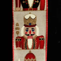 Red Nutcracker Print Christmas Ribbon with Wired Edge - 6.3cm Store