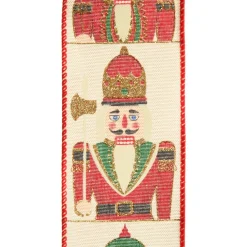 Red Nutcracker Print Christmas Ribbon with Wired Edge - 6.3cm Store