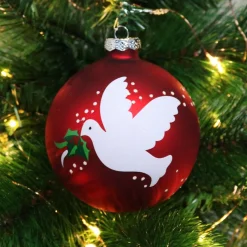 Red Peace Doves Christmas Bauble New