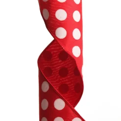 Red Satin Christmas Ribbon Garland with White Dots Flash Sale