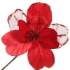 Red Satin Magnolia Flower Stem with Glitter Trim Cheap