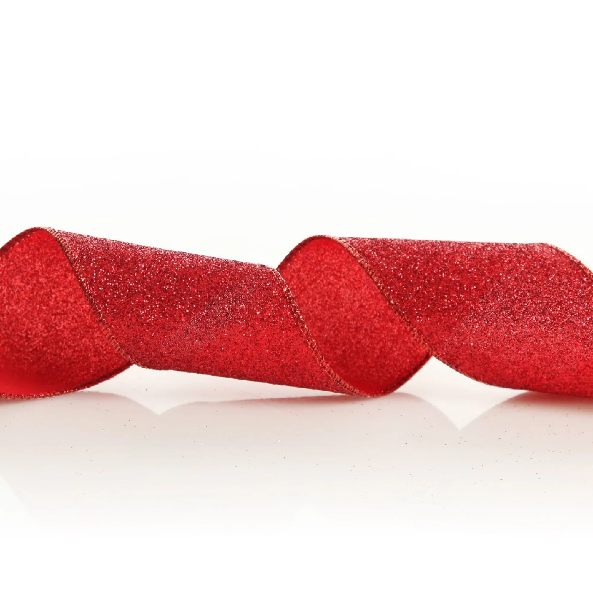 Red Sparkle Glitter Ribbon Wired Edge - 6.3cm Flash Sale