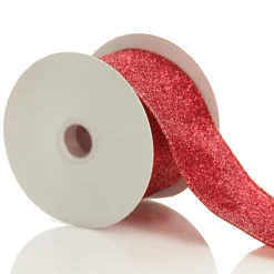 Red Sparkle Glitter Ribbon Wired Edge - 6.3cm Flash Sale