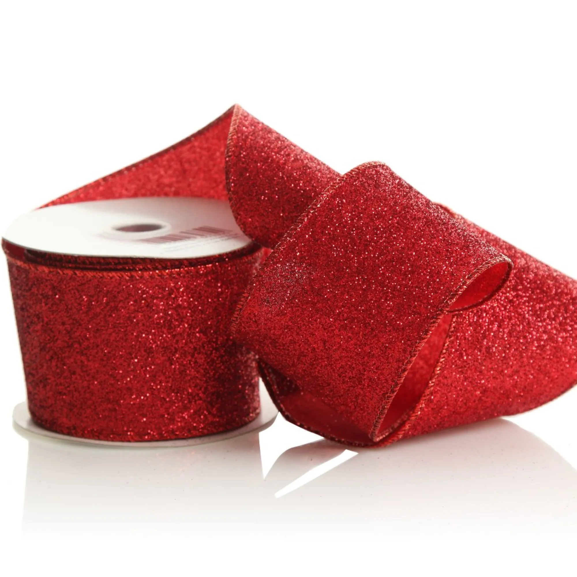 Red Sparkle Glitter Ribbon Wired Edge - 6.3cm Flash Sale