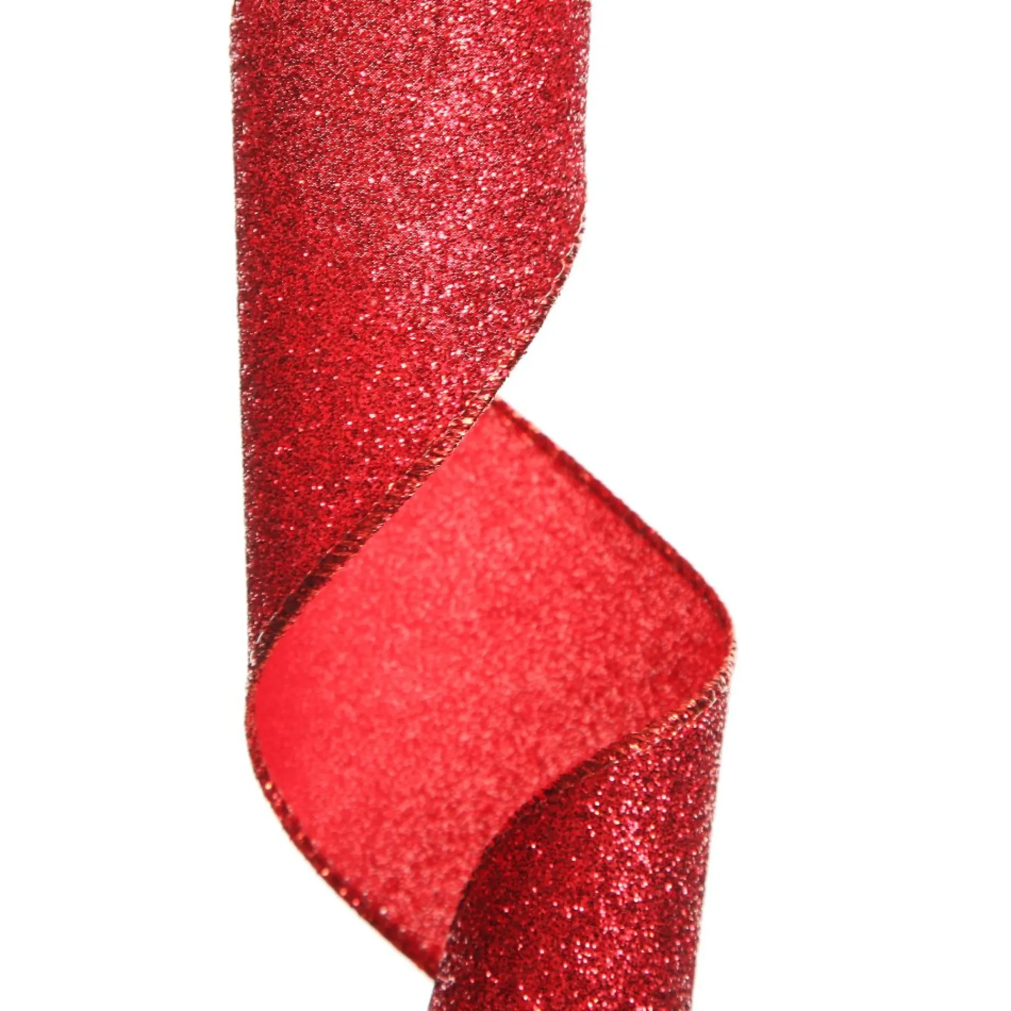 Red Sparkle Glitter Ribbon Wired Edge - 6.3cm Flash Sale