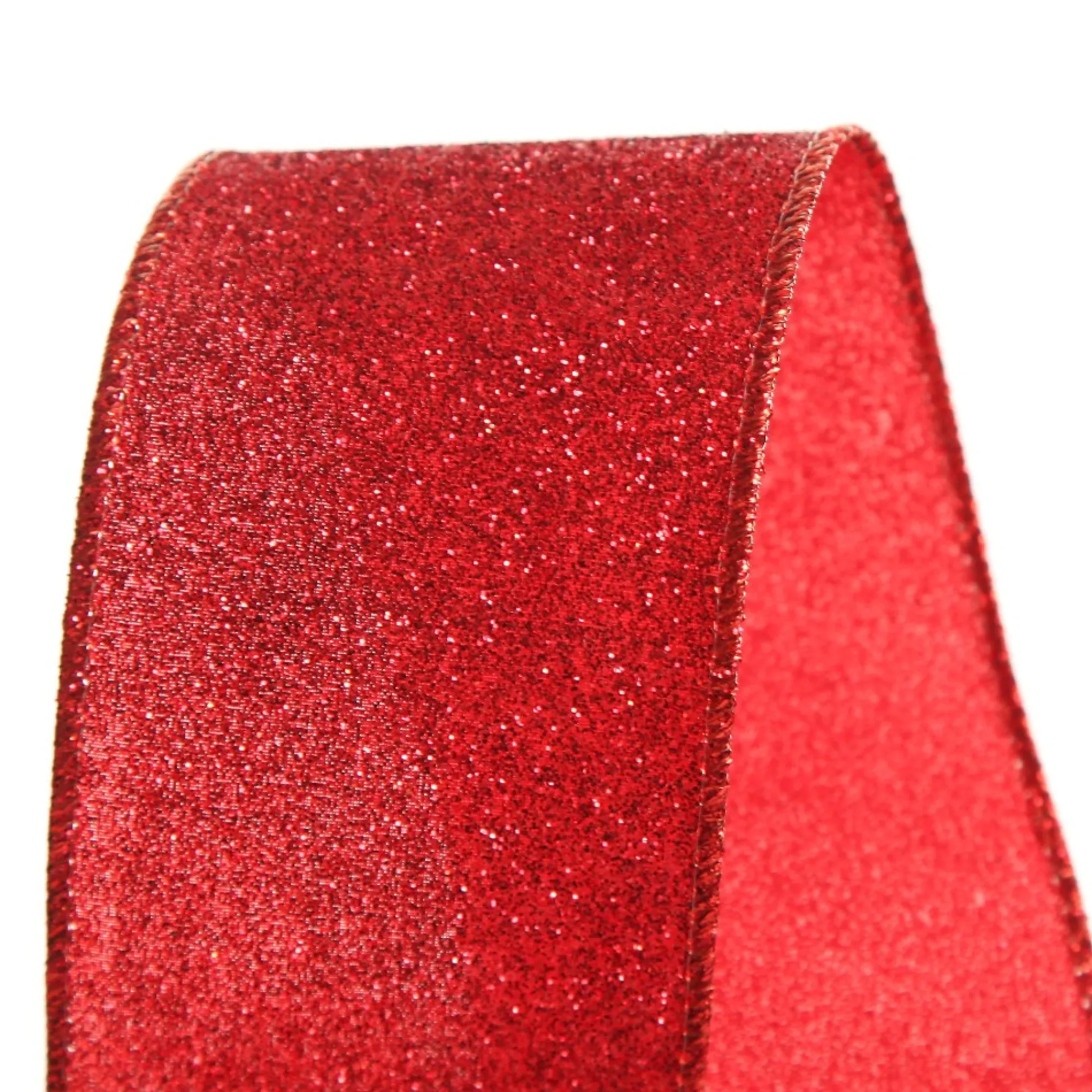 Red Sparkle Glitter Ribbon Wired Edge - 6.3cm Flash Sale