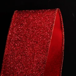 Red Sparkle Glitter Ribbon Wired Edge - 6.3cm Flash Sale