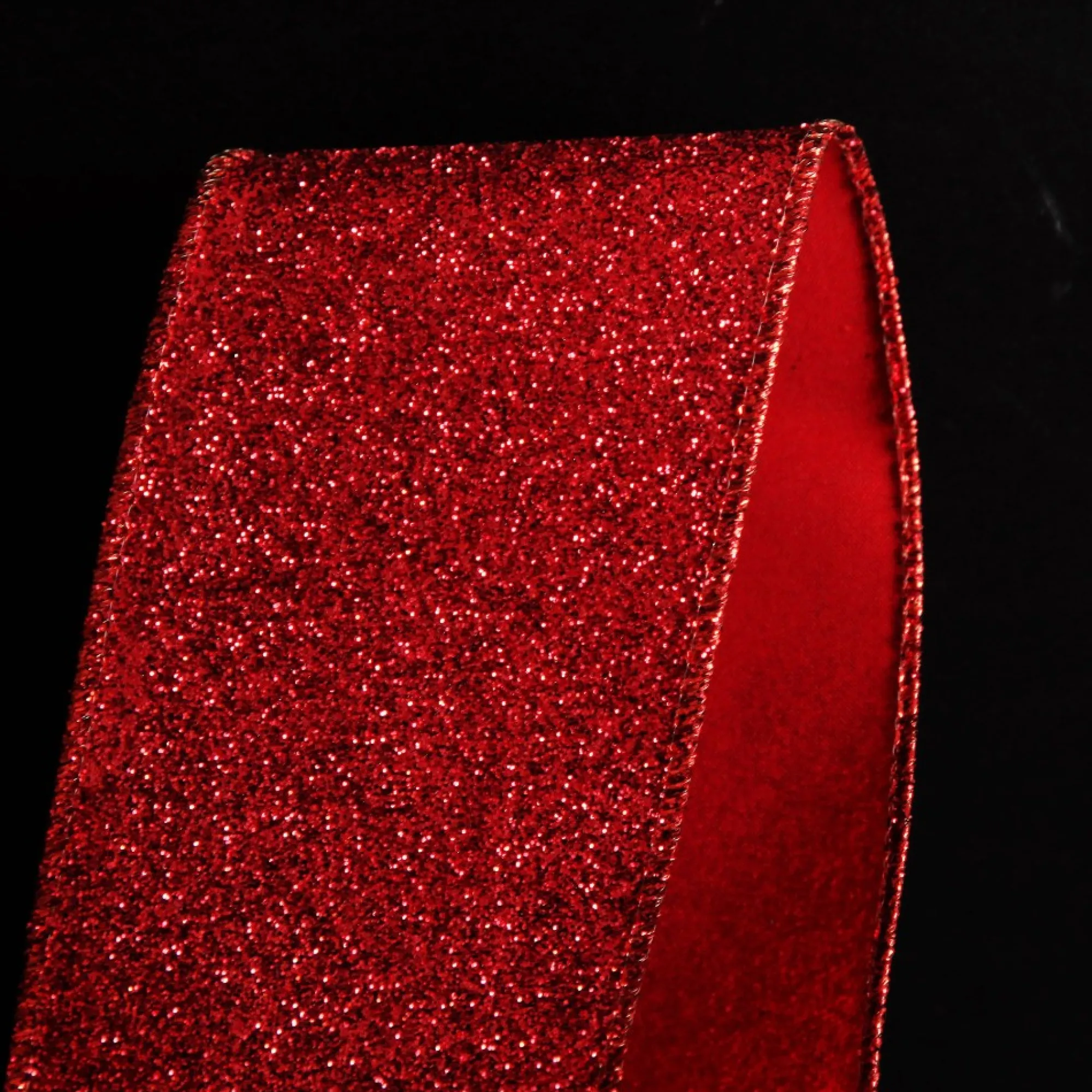 Red Sparkle Glitter Ribbon Wired Edge - 6.3cm Flash Sale