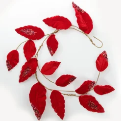 Red Velvet and Sequin Leaf Christmas Garland Hot