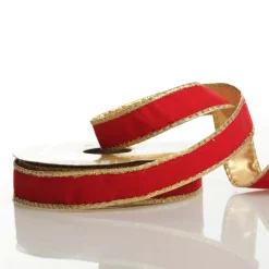 Red Velvet Gold Trim Wired Christmas Ribbon Flash Sale