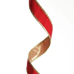 Red Velvet Gold Trim Wired Christmas Ribbon Flash Sale