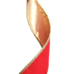 Red Velvet Gold Trim Wired Christmas Ribbon Flash Sale