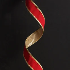 Red Velvet Gold Trim Wired Christmas Ribbon Flash Sale