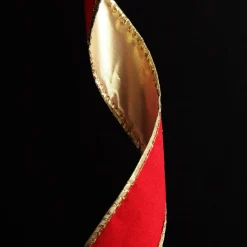 Red Velvet Gold Trim Wired Christmas Ribbon Flash Sale
