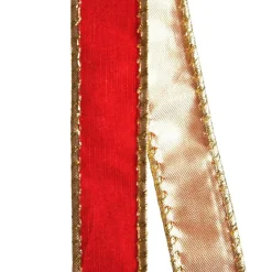 Red Velvet Gold Trim Wired Christmas Ribbon Flash Sale