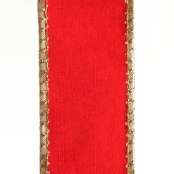 Red Velvet Gold Trim Wired Christmas Ribbon Flash Sale