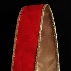 Red Velvet Gold Trim Wired Christmas Ribbon Flash Sale
