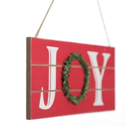 Red Wood Hanging Christmas Joy Plaque Store