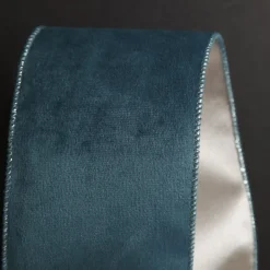 Reversible Blue Velvet and Champagne Satin Wired Christmas Ribbon Garland Cheap