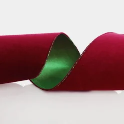 Reversible Dark Red Velvet and Green Satin Wired Christmas Ribbon Garland Store