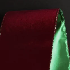 Reversible Dark Red Velvet and Green Satin Wired Christmas Ribbon Garland Store