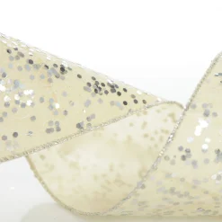 Reversible Ivory Velvet and Silver Sequin Wired Ribbon Garland Hot