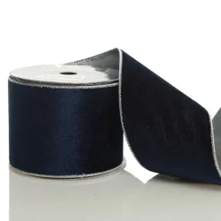 Reversible Navy Velour and Satin Wired Christmas Ribbon Garland Clearance