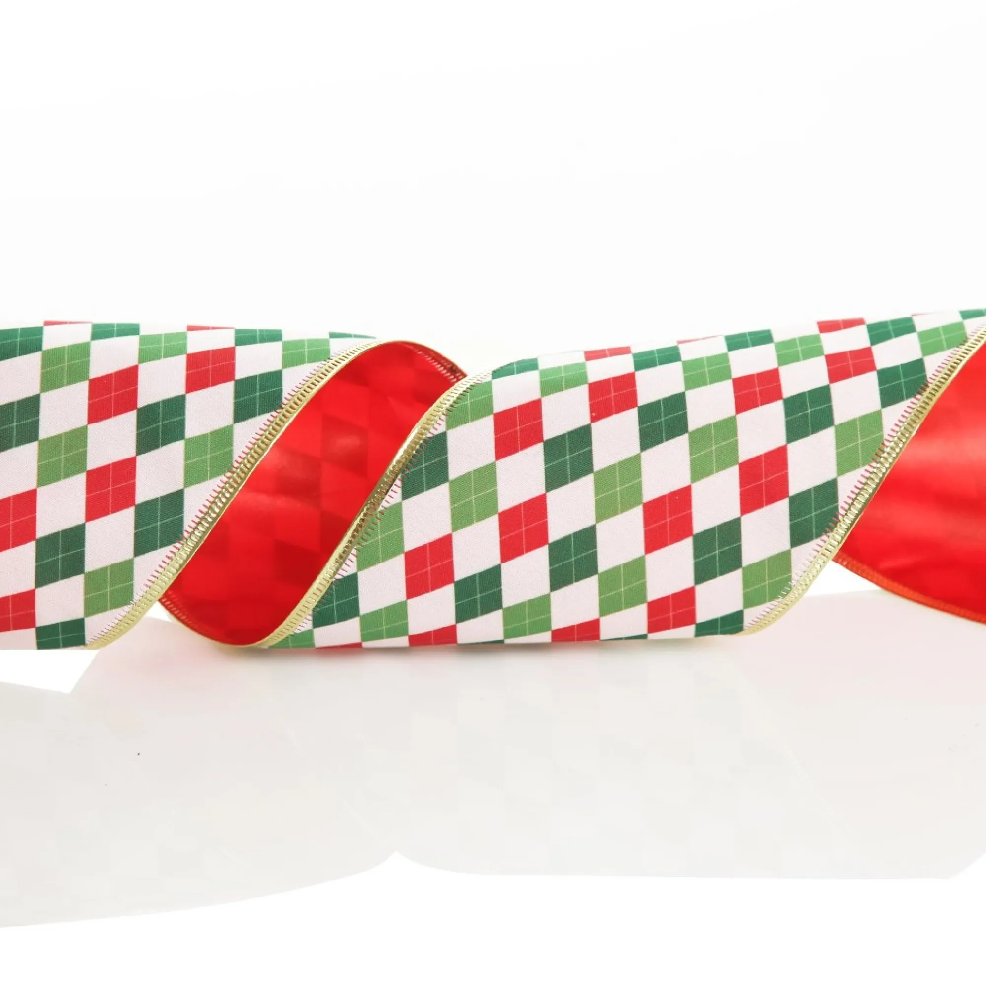 Reversible Red White Green Harlequin Pattern Wired Christmas Ribbon Garland Best