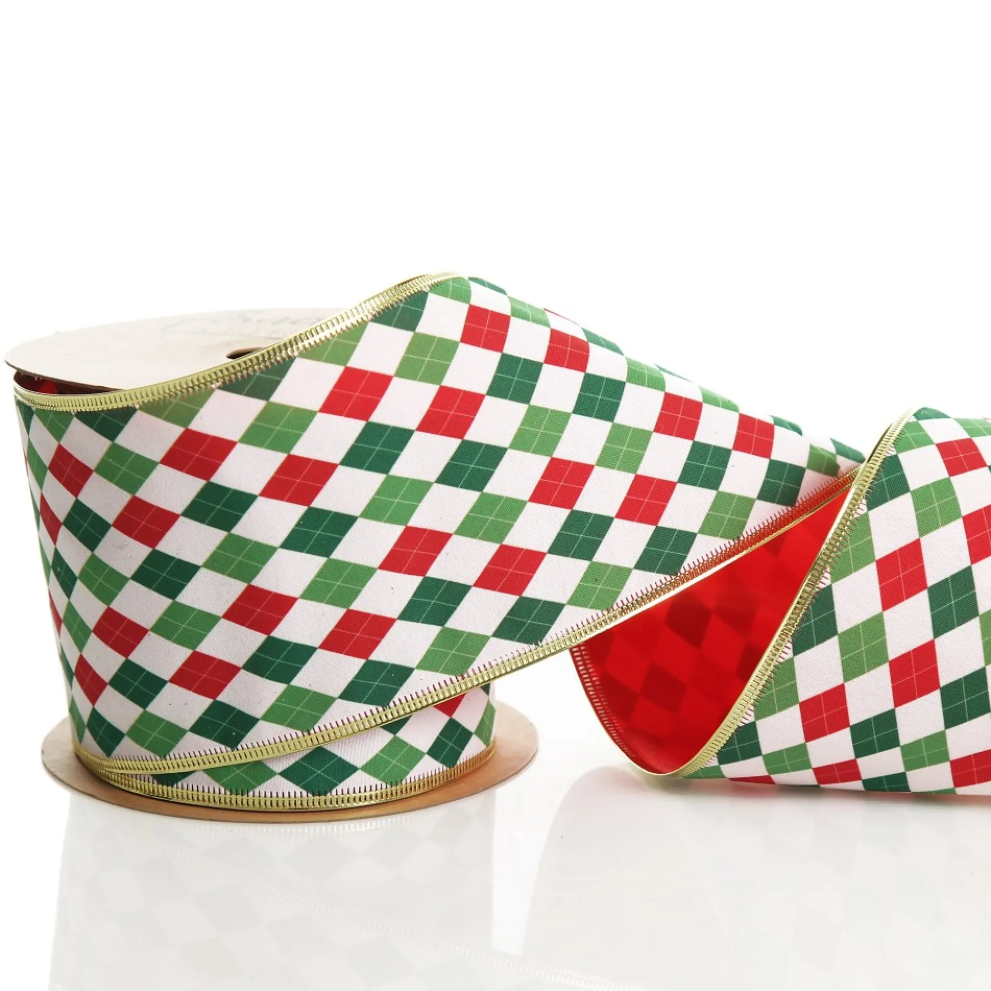 Reversible Red White Green Harlequin Pattern Wired Christmas Ribbon Garland Best