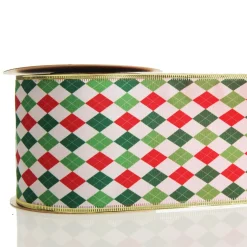 Reversible Red White Green Harlequin Pattern Wired Christmas Ribbon Garland Best