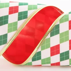 Reversible Red White Green Harlequin Pattern Wired Christmas Ribbon Garland Best