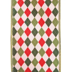 Reversible Red White Green Harlequin Pattern Wired Christmas Ribbon Garland Best