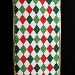Reversible Red White Green Harlequin Pattern Wired Christmas Ribbon Garland Best