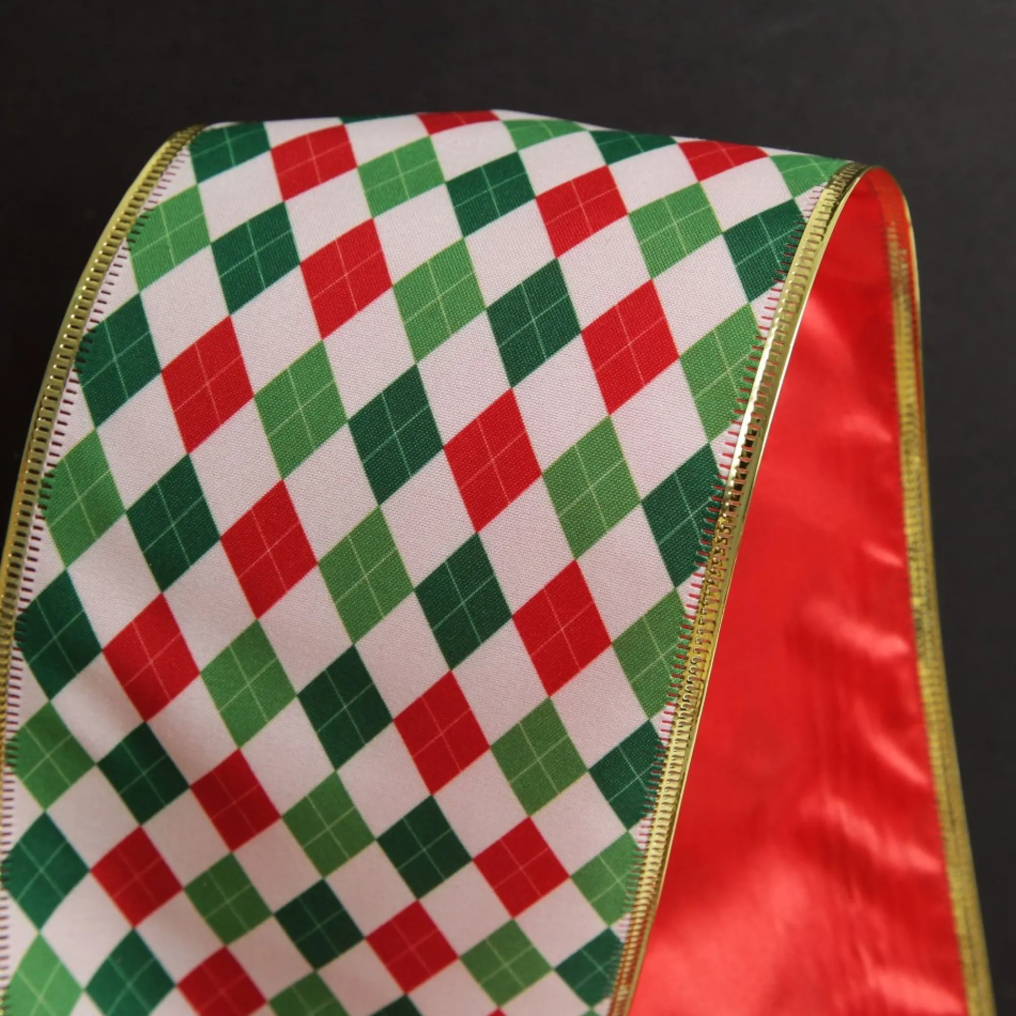 Reversible Red White Green Harlequin Pattern Wired Christmas Ribbon Garland Best