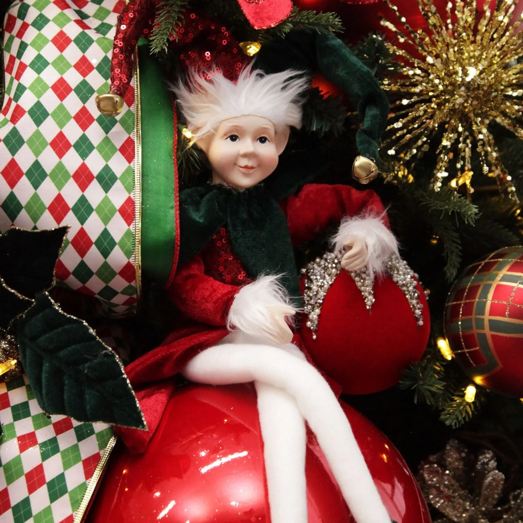 Reversible Red White Green Harlequin Pattern Wired Christmas Ribbon Garland Best