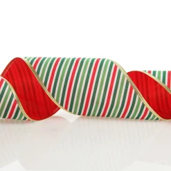 Reversible Red White Green Striped Wired Christmas Ribbon Garland Store