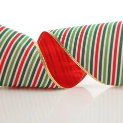 Reversible Red White Green Striped Wired Christmas Ribbon Garland Store