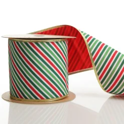 Reversible Red White Green Striped Wired Christmas Ribbon Garland Store