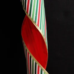 Reversible Red White Green Striped Wired Christmas Ribbon Garland Store