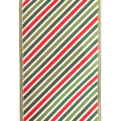Reversible Red White Green Striped Wired Christmas Ribbon Garland Store