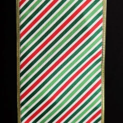 Reversible Red White Green Striped Wired Christmas Ribbon Garland Store