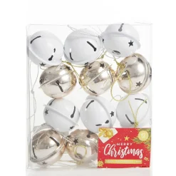Rose Gold and White 4cm Jingle Bell Decorations - Box of 12 New