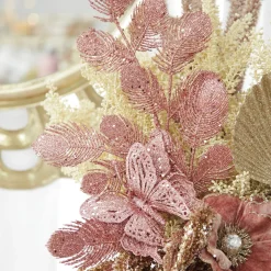 Rose Gold Glitter Feathers with Butterfly Spray Pick Outlet