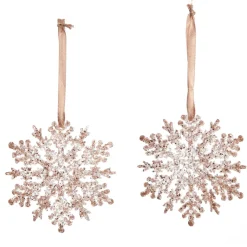 Rose Gold Glittter Snowflake Tree Decorations - Set of 2 Cheap