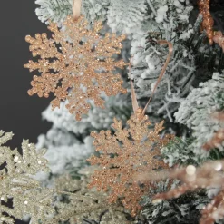 Rose Gold Glittter Snowflake Tree Decorations - Set of 2 Cheap