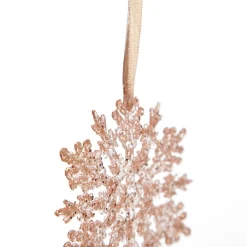 Rose Gold Glittter Snowflake Tree Decorations - Set of 2 Cheap