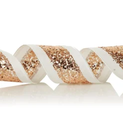 Rose Gold Sequin Wired Christmas Ribbon Clearance