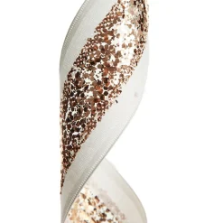 Rose Gold Sequin Wired Christmas Ribbon Clearance