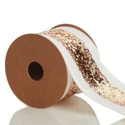 Rose Gold Sequin Wired Christmas Ribbon Clearance
